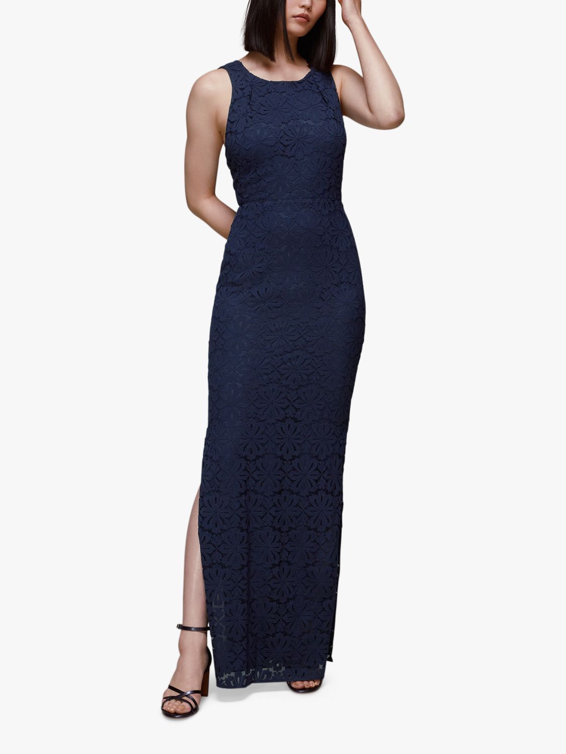 Whistles  Lace Tie Back Maxi Dress, Navy, 6