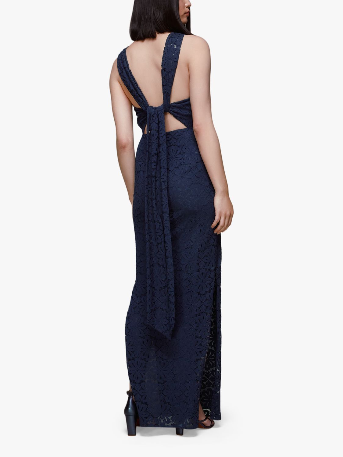 Whistles  Lace Tie Back Maxi Dress, Navy, 6