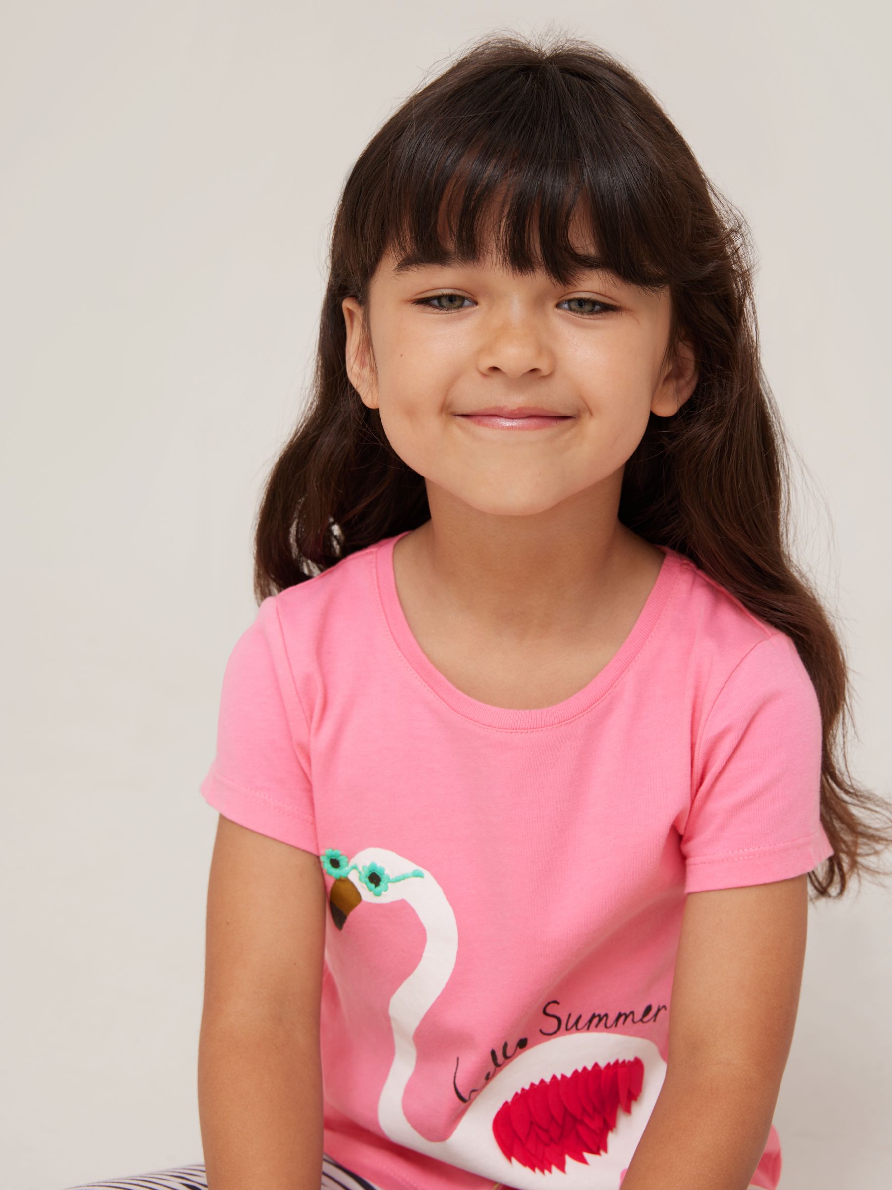 John Lewis Kids' Hello Summer Flamingo T-Shirt, Pink