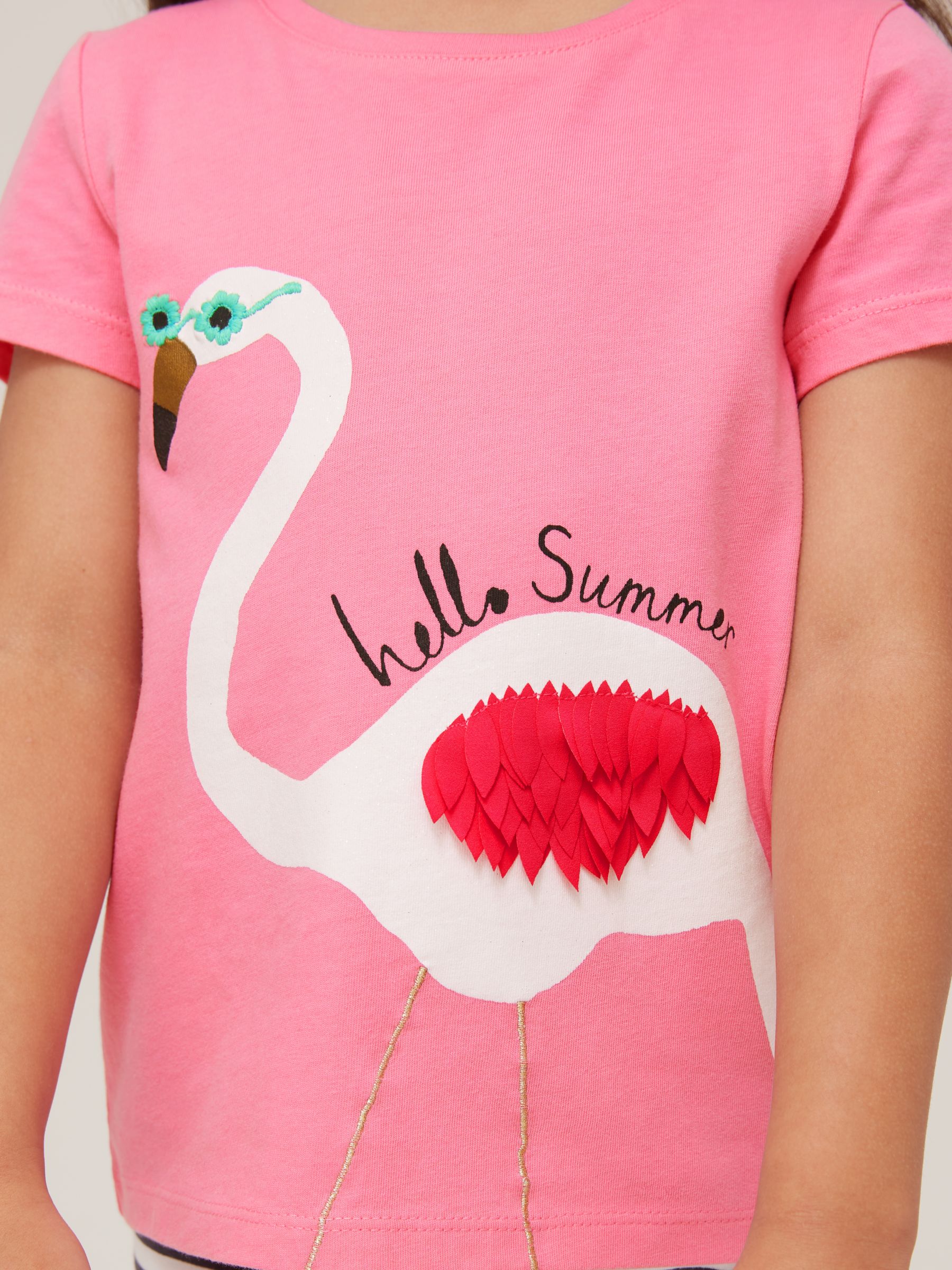 John Lewis Kids' Hello Summer Flamingo T-Shirt, Pink