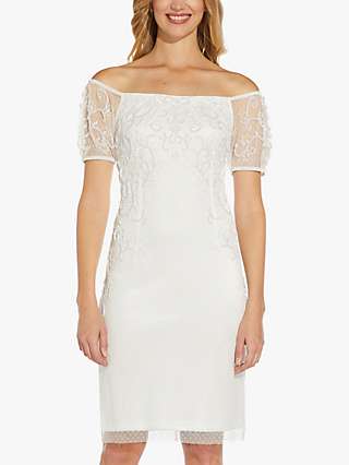 Adrianna Papell Off Shoulder Beaded Dress, Ivory