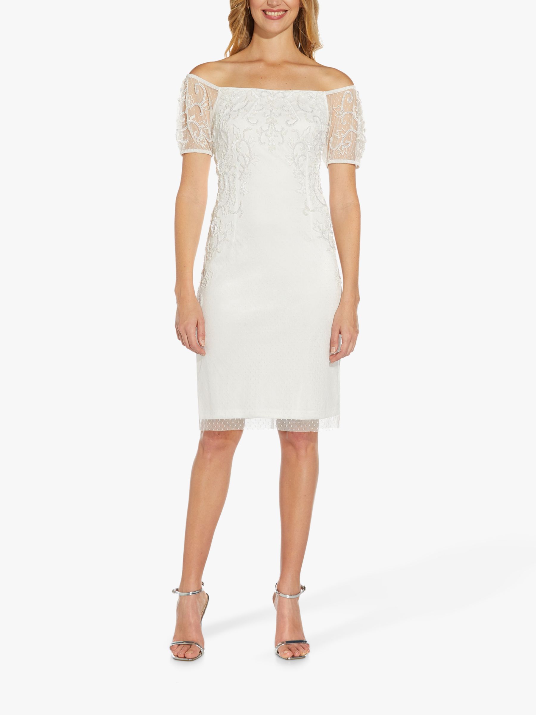 Adrianna Papell Off Shoulder Beaded Dress, Ivory