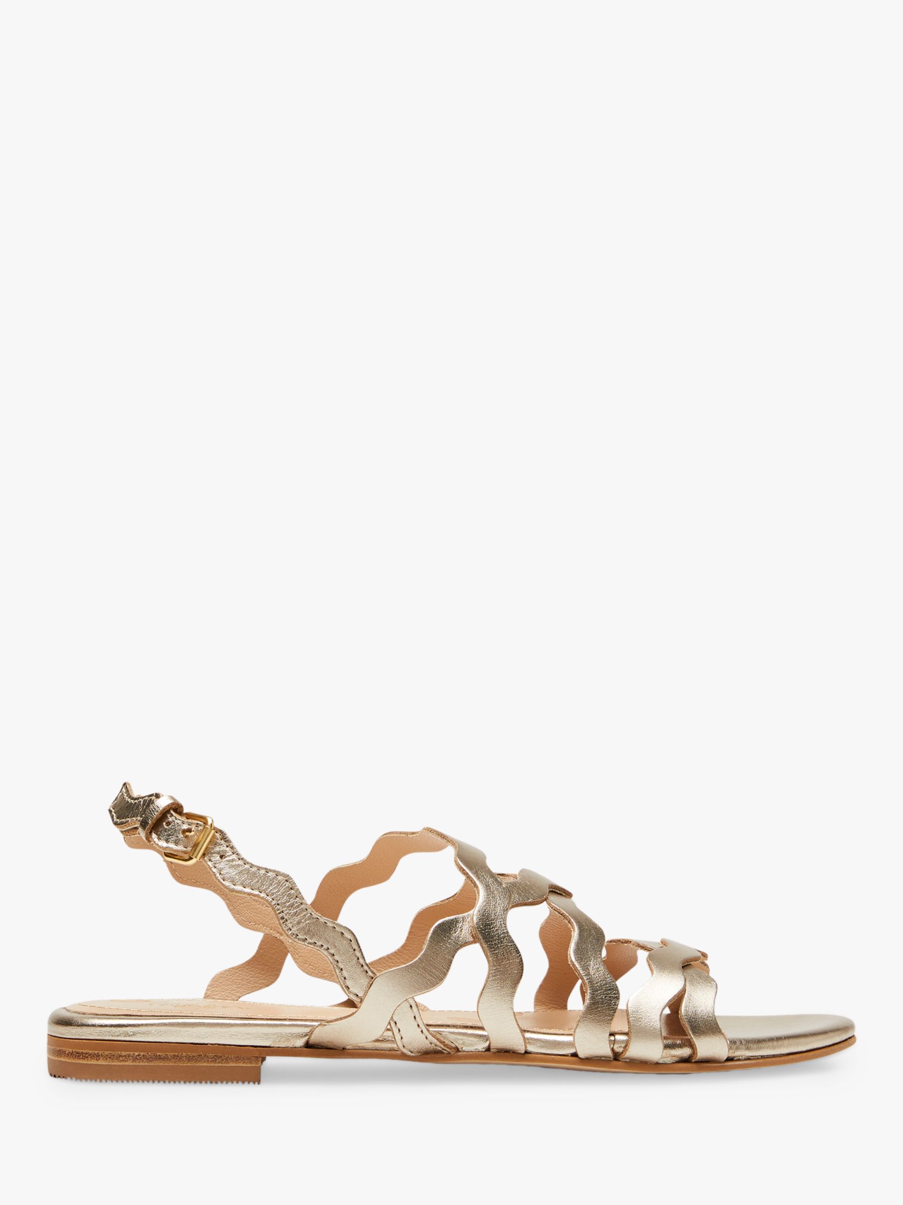 Boden Wavy Strap Leather Flat Sandals, Gold