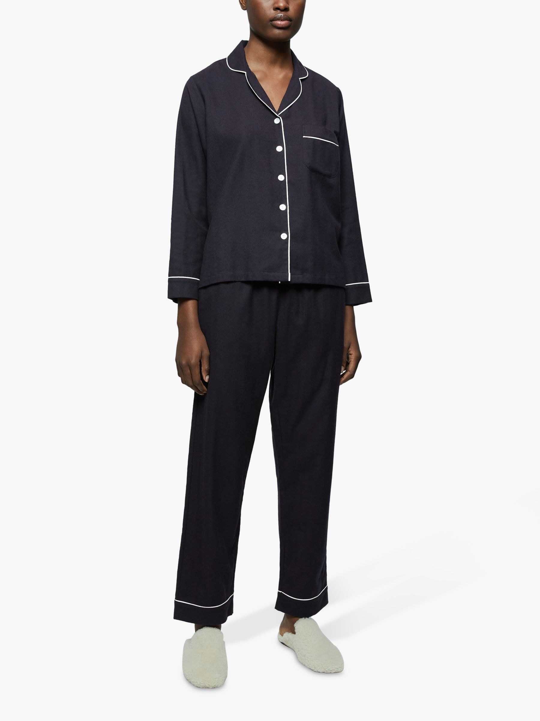 Jigsaw Herringbone Cotton Pyjama Set, Dark Navy