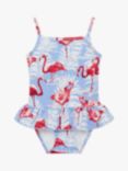 Trotters Kids' Flamingo Peplum Swimsuit, Blue/Multi