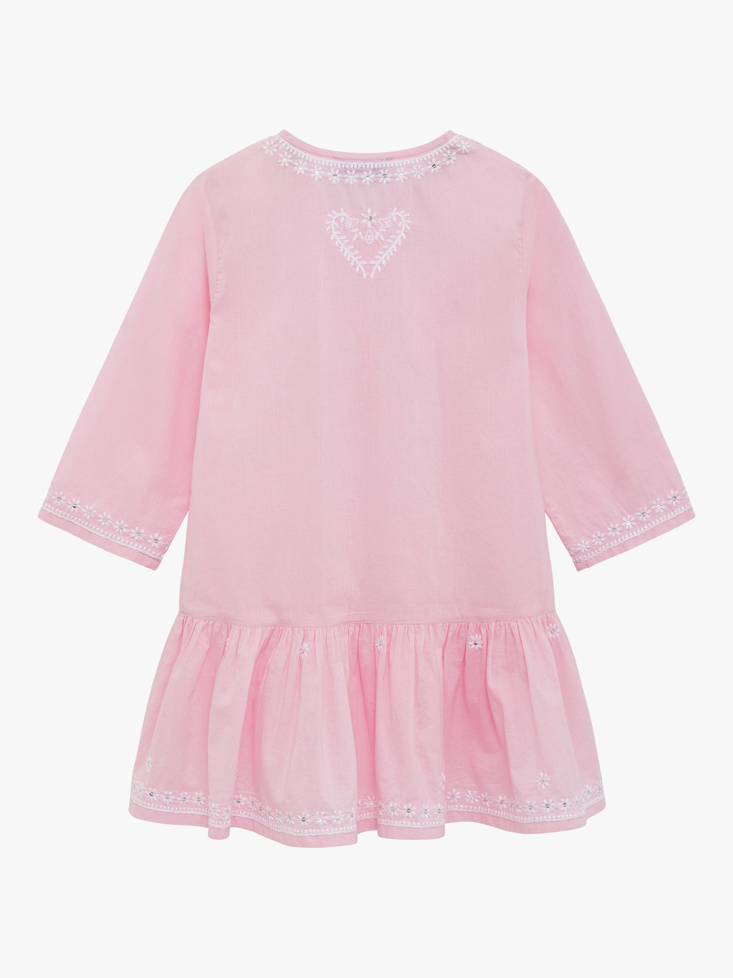 Trotters Lily Rose Kids' Embroidered Cotton Kaftan, Pale Pink/White, 2-3 years
