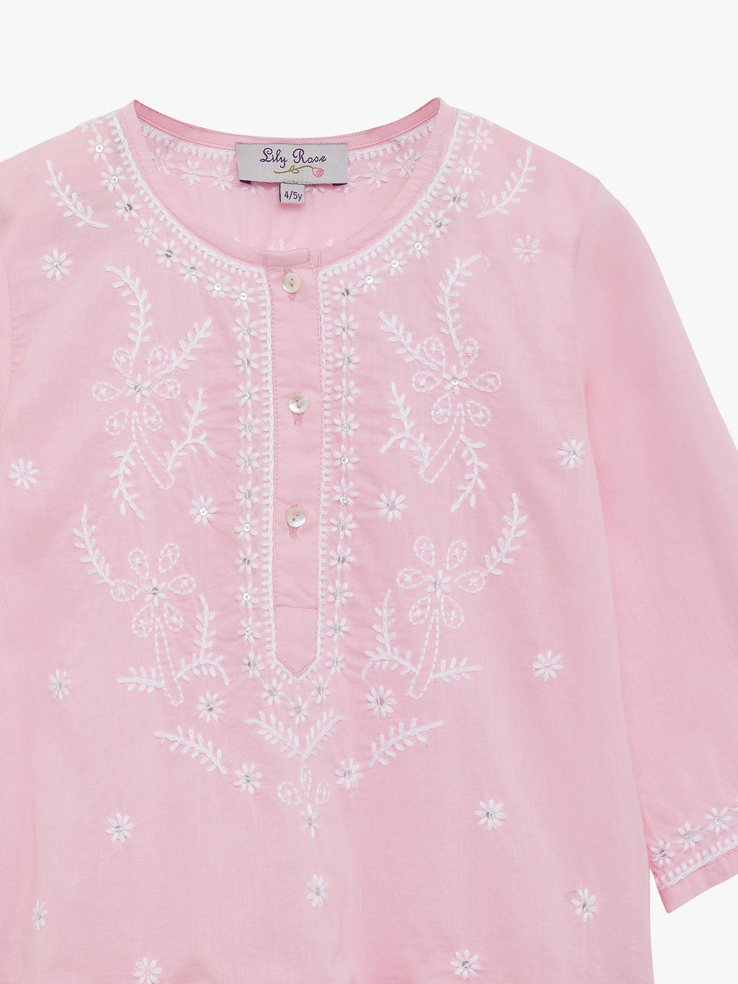 Trotters Lily Rose Kids' Embroidered Cotton Kaftan, Pale Pink/White at John  Lewis & Partners