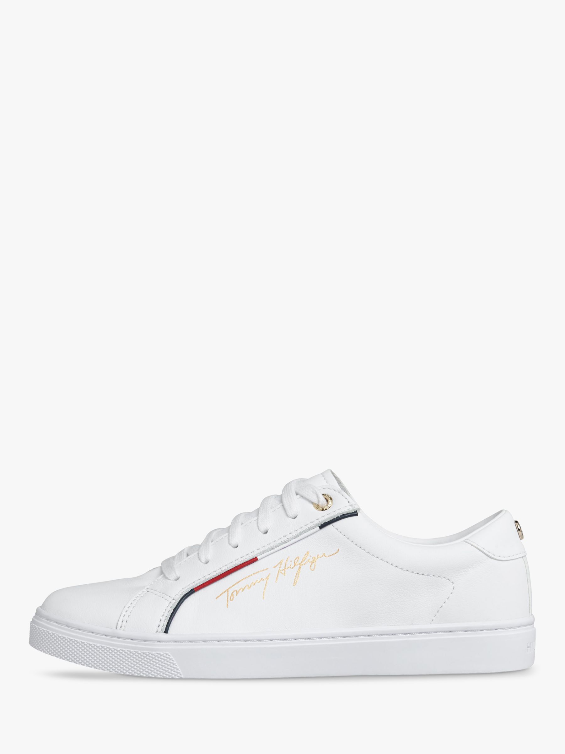 Tommy Hilfiger Signature Leather Trainers, White at John Lewis & Partners