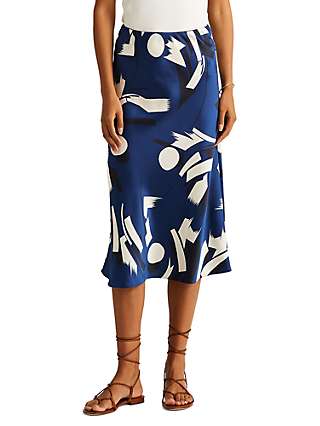 Lauren Ralph Lauren Sharae Midi Skirt, Blue/Cream