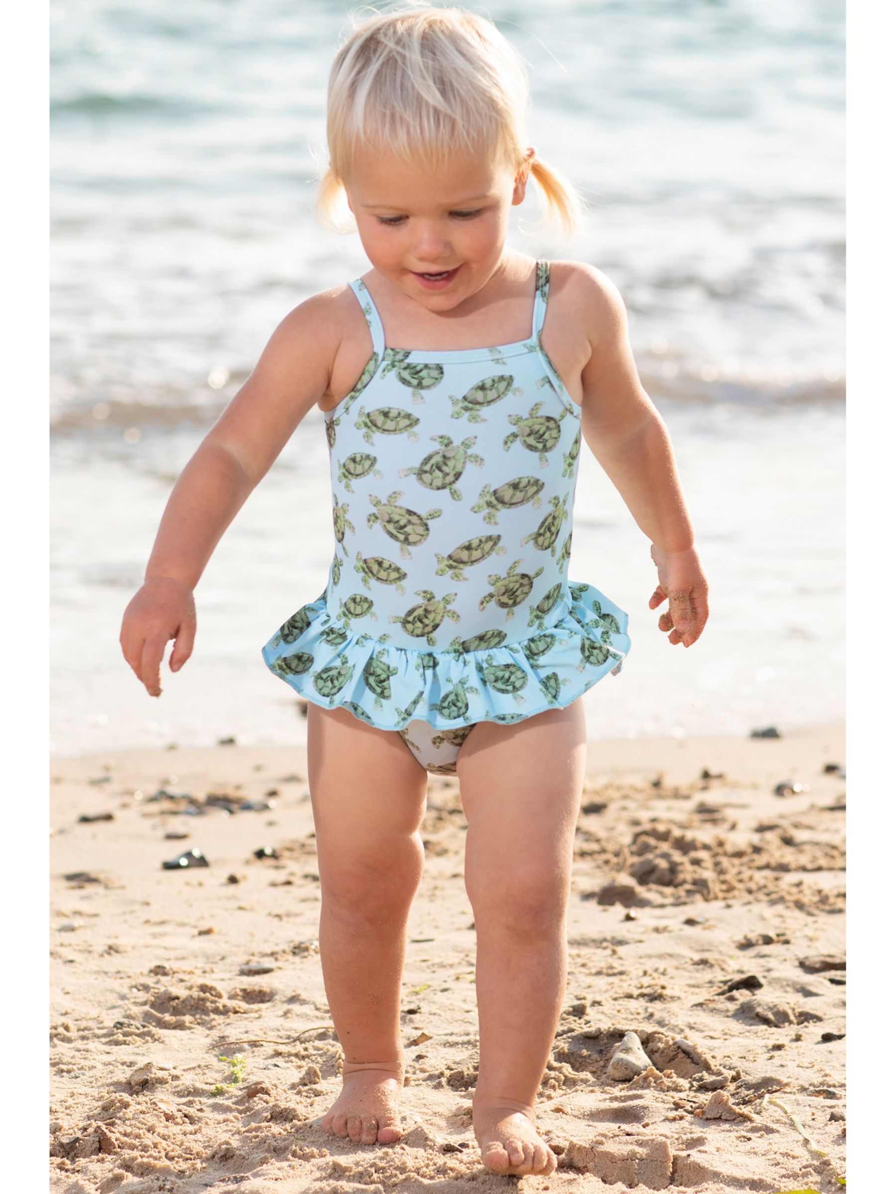 Trotters Baby Turtle Peplum Swimsuit, Blue, 3-6 months
