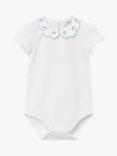 Trotters Baby Ava Embroidered Collar Bodysuit, White/Mid Blue