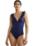 Boden Palermo Ruffle Swimsuit, French Navy