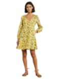 Boden V-Neck Flippy Mini Dress, Ivory/Lemon Vine