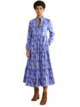 Boden Floral Tiered Midi Shirt Dress, Blue