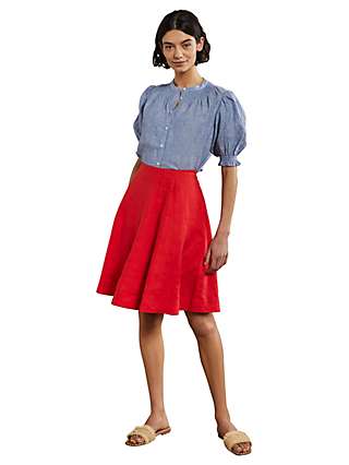 Boden Panelled Linen Skirt, Cherry Red