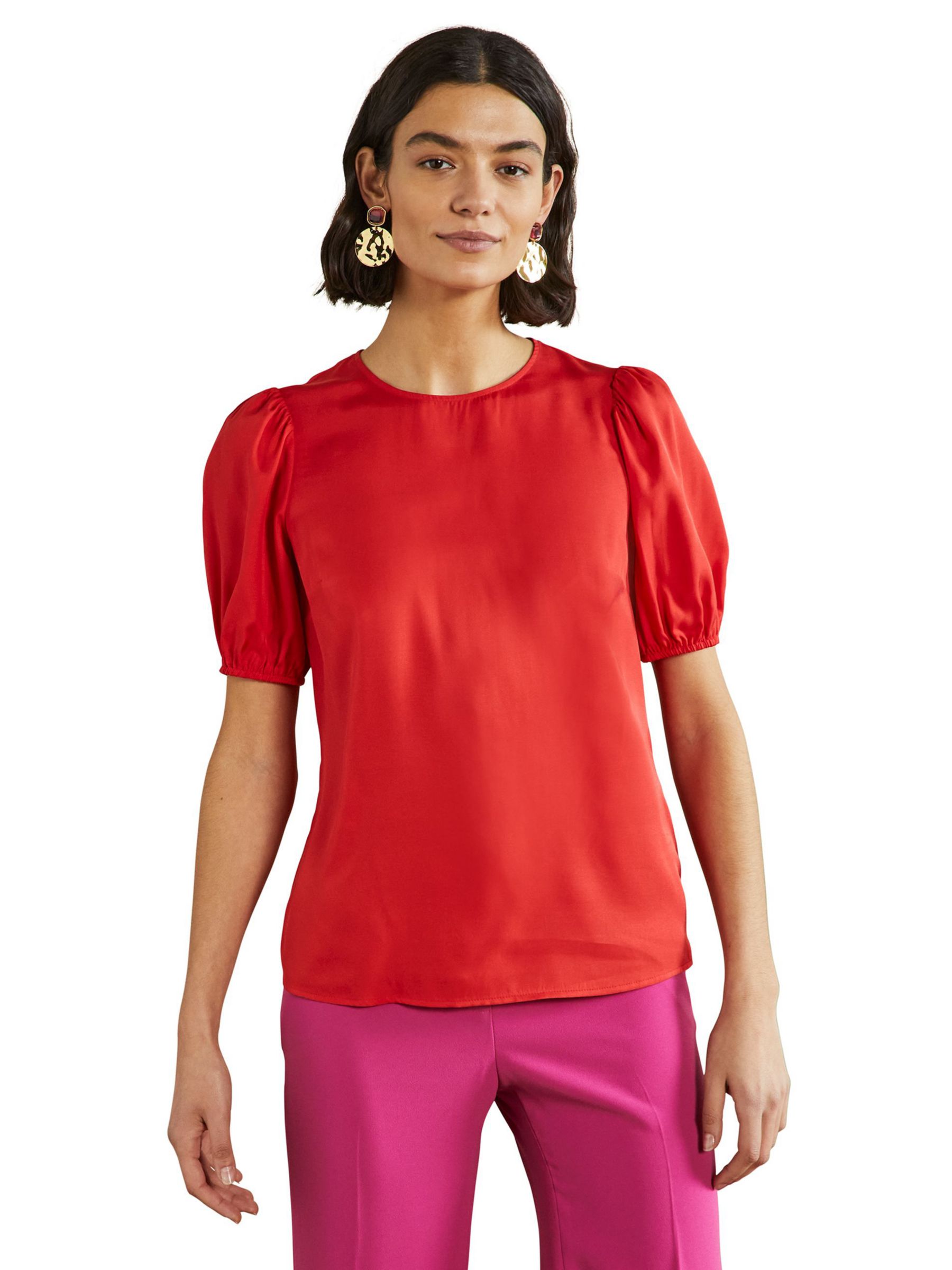 Boden Adriana Puff Sleeve Top, Fire Red, 8