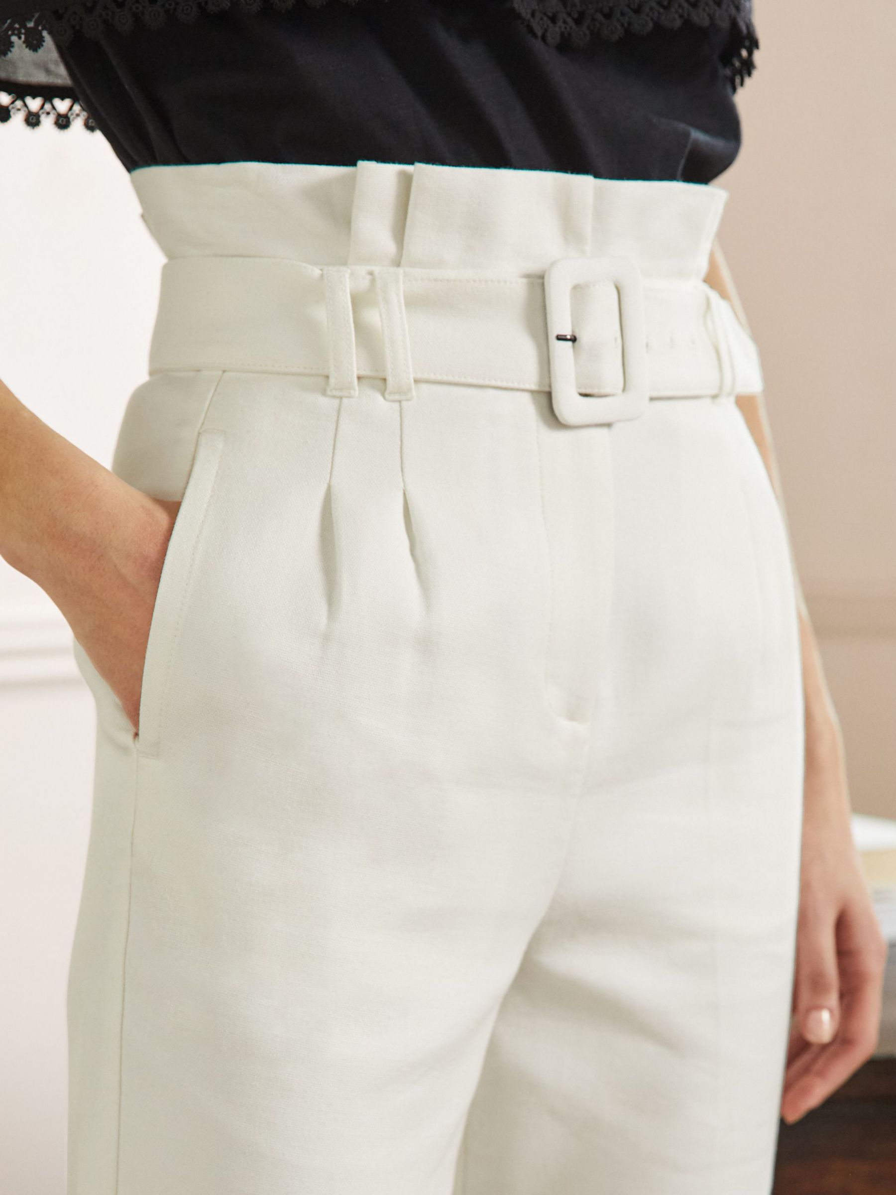 Boden Carrie Paperbag Trousers, Ivory