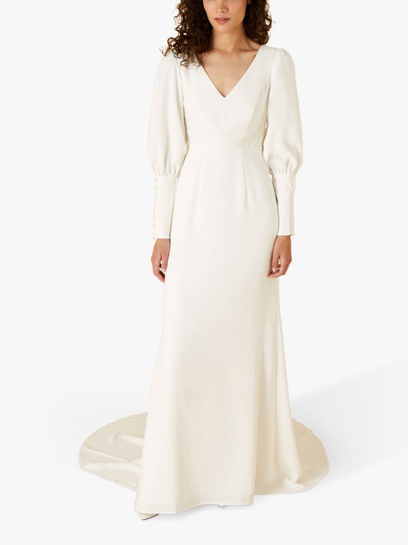 Monsoon Button Sleeve Maxi Wedding Dress, Ivory