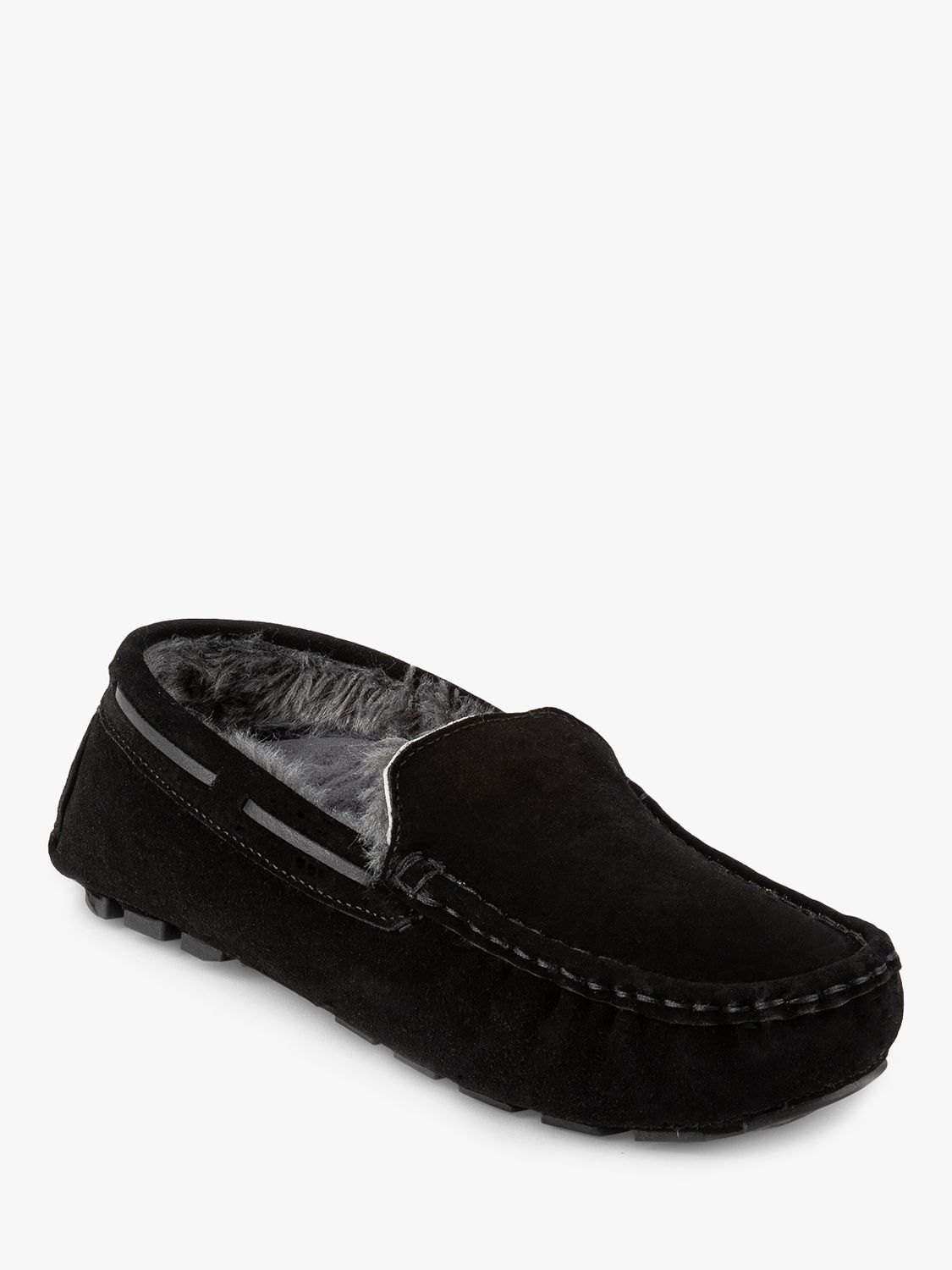 totes Isotoner Suede Moccasin Slippers, Black, 8
