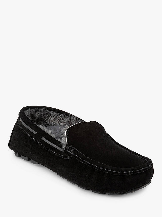 totes Isotoner Suede Moccasin Slippers, Black