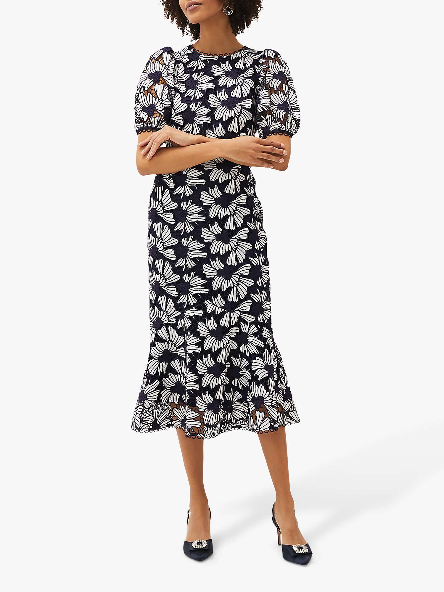 Phase Eight Caitlyn Floral Guipere Lace Dress, Navy/Ivory at John Lewis ...
