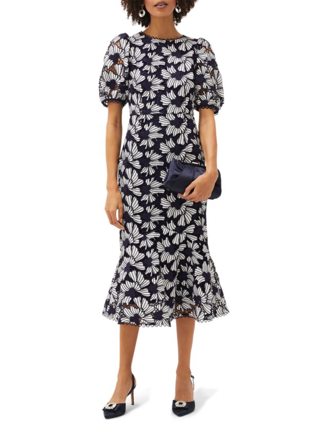Phase Eight Caitlyn Floral Guipere Lace Dress, Navy/Ivory, 6