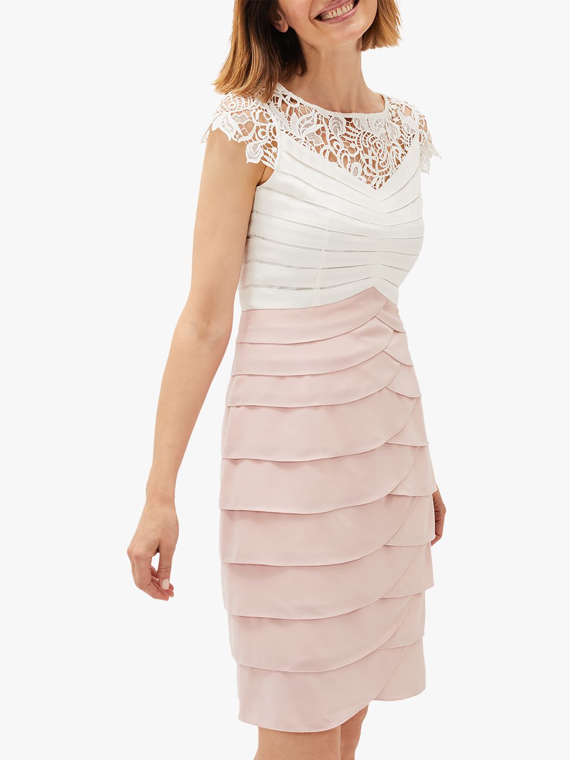 Phase Eight Faith Contrast Lace Dress, Ivory/Antique Rose, 8