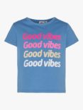 AO76 Kids' Good Vibes Short Sleeve T-Shirt, Blue