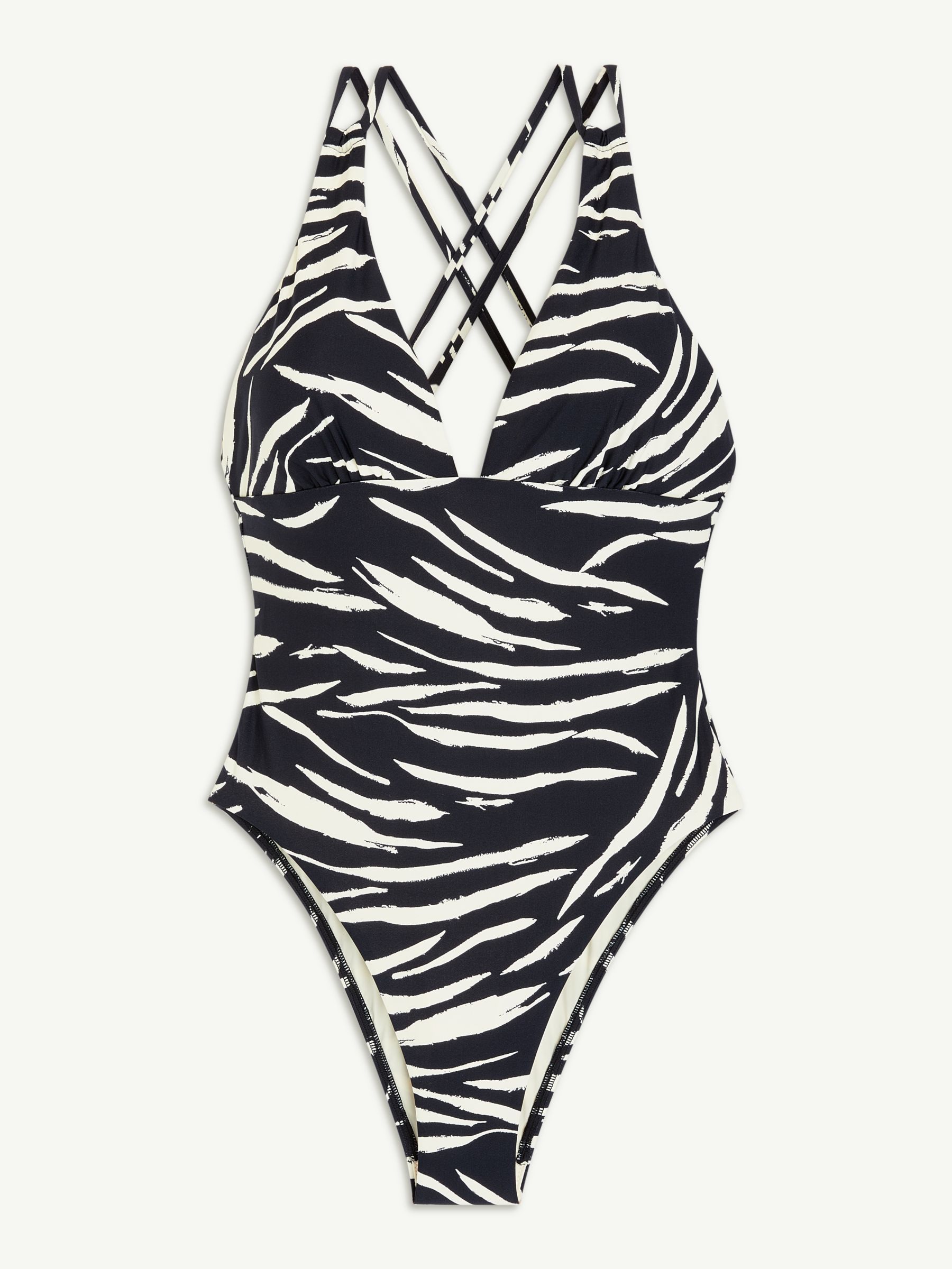 Seafolly Zebra Skin Deep Deep V One Piece Swimsuit, Black/White
