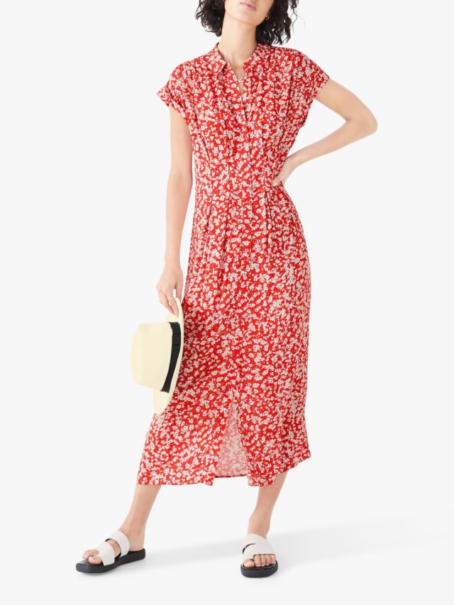 HUSH Posy Floral Print Shirt Dress, Red, 4