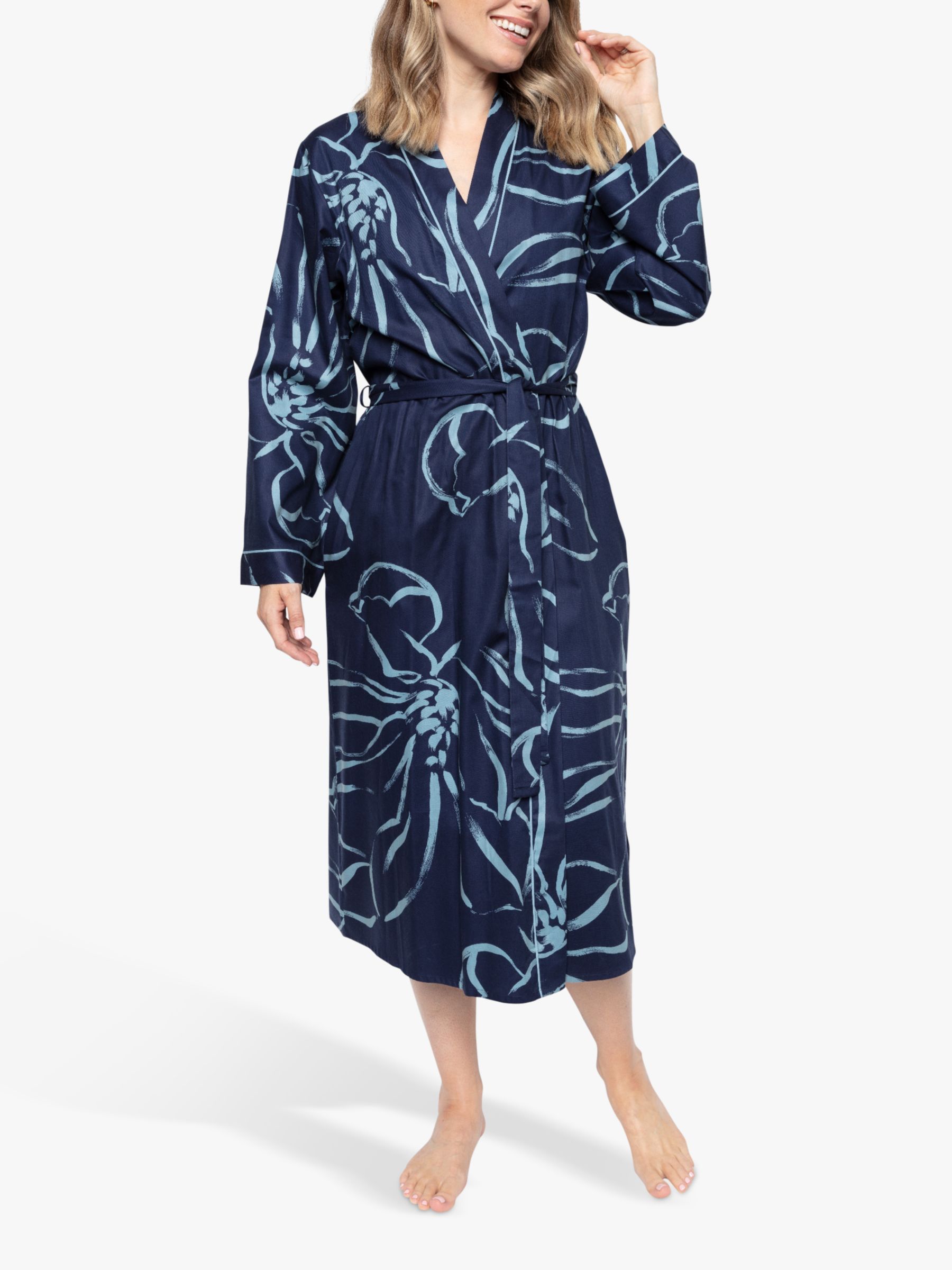 Cyberjammies Emma Floral Print Dressing Gown, Navy Mix at John Lewis ...