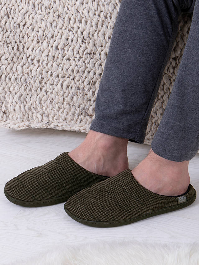 totes Isotoner Textured Cord Stitched Mule Slippers, Khaki