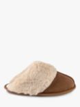 totes Isotoner Suede Faux Fur Cuff Mule Slippers, Tan