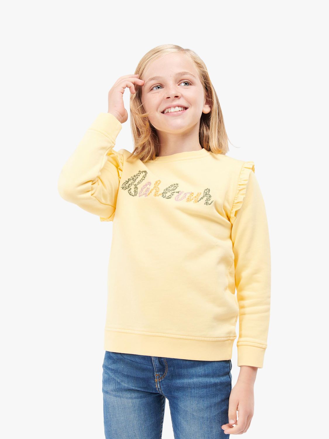 Barbour Kids' Lyndale Frill Logo Sweatshirt, Light Yellow