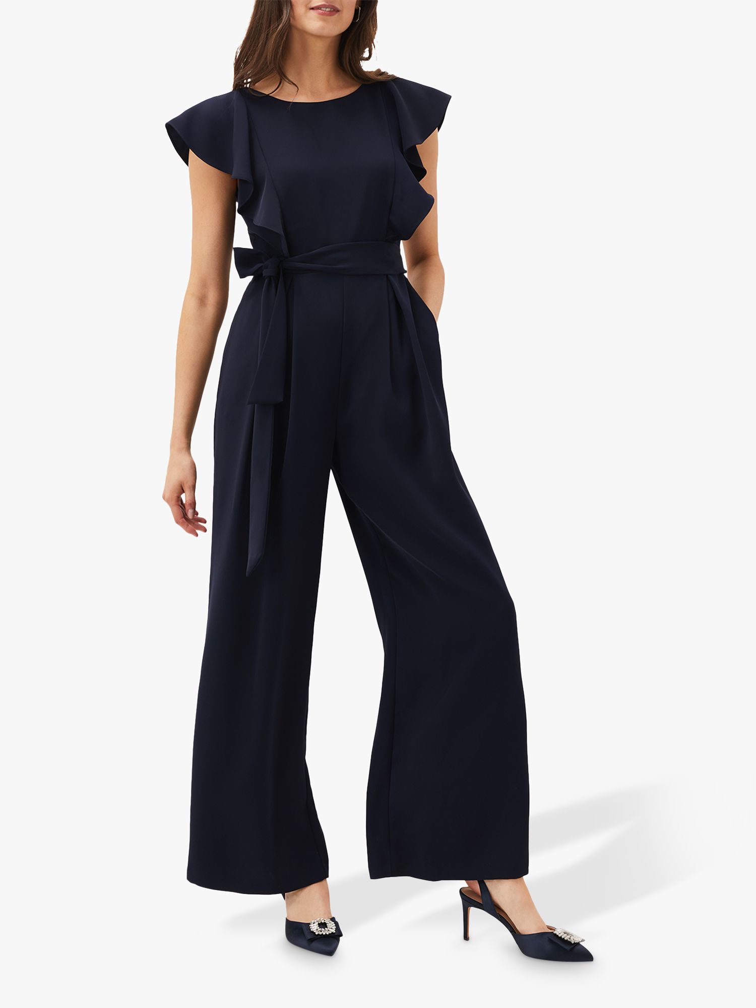 Phase Eight Frill Bodice Wide Leg Jumpsuit, Navy