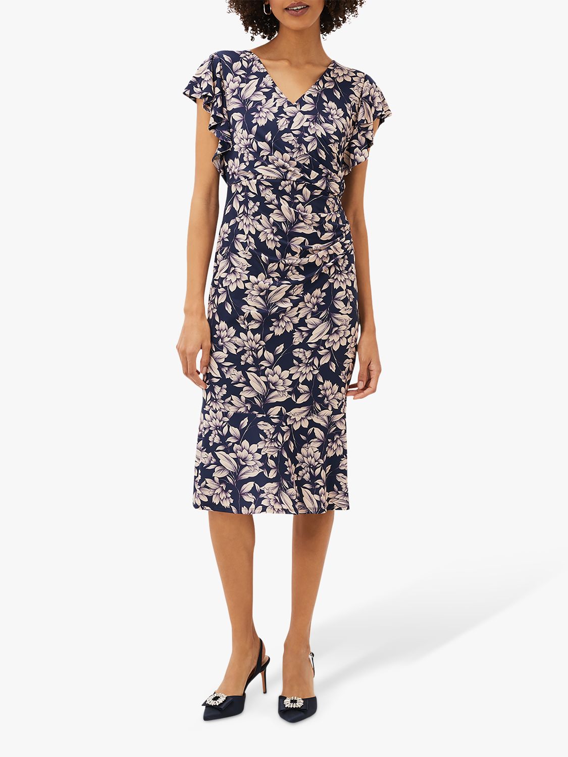 Phase Eight Zedy Floral Jersey Dress, Perussian Blue/Cameo, 6