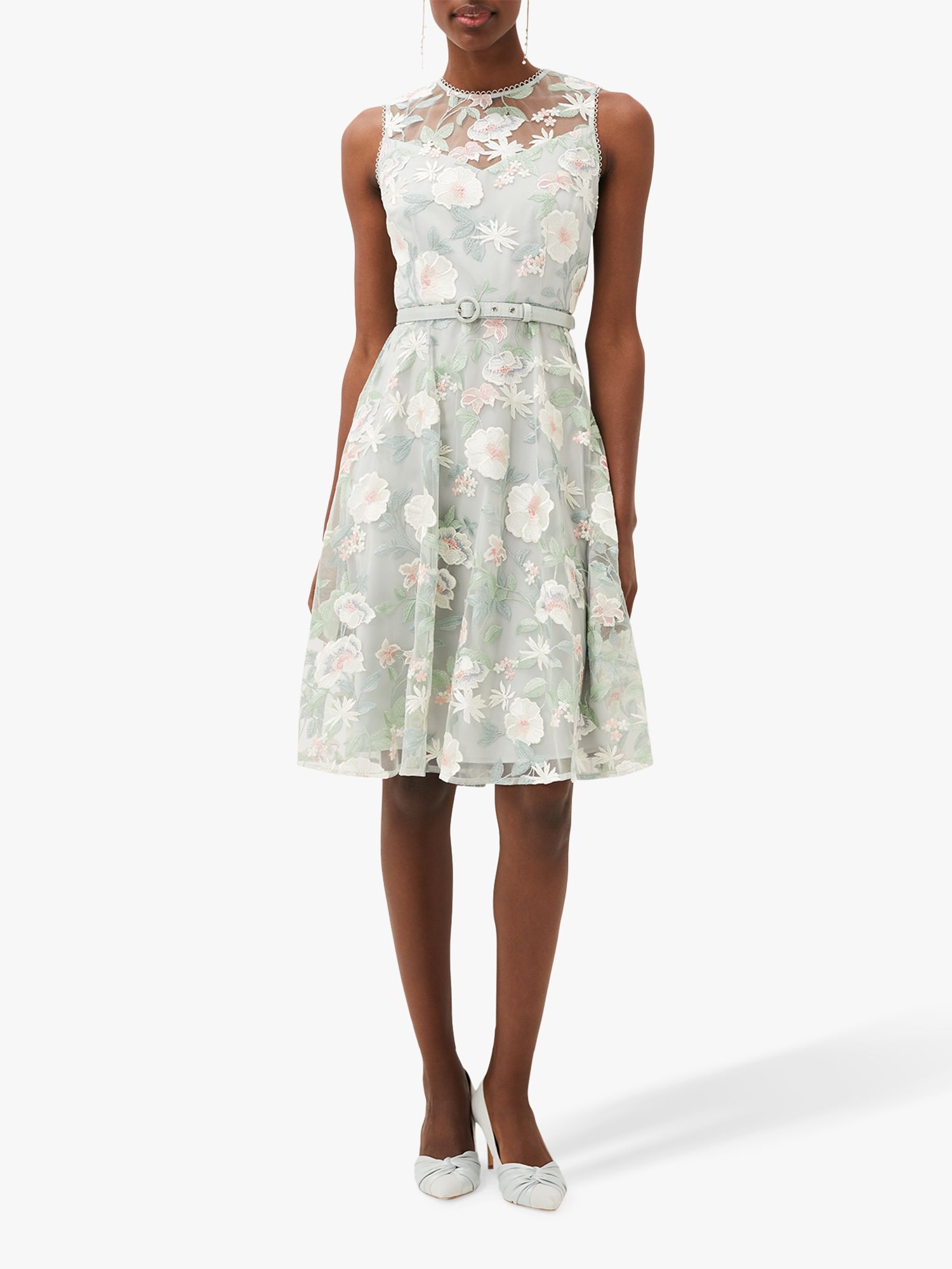 Phase Eight Aria Floral Embroidery Flared Dress, Eau De Nil at John ...