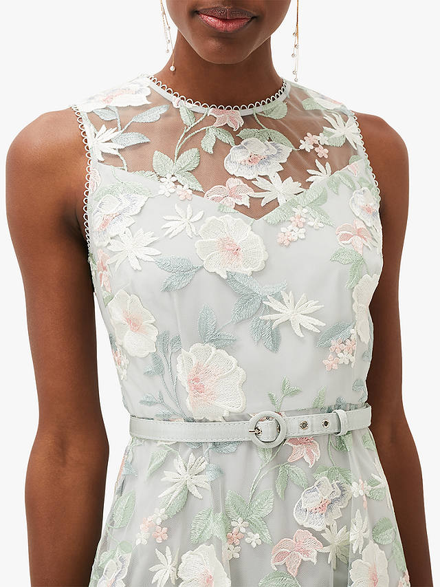 Phase Eight Aria Floral Embroidery Flared Dress, Eau De Nil