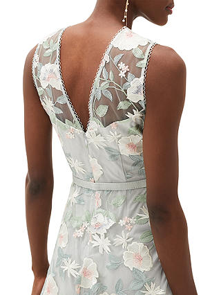 Phase Eight Aria Floral Embroidery Flared Dress, Eau De Nil