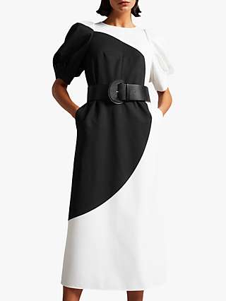 Ted Baker Semona Colour Block Midi Dress, White/Black