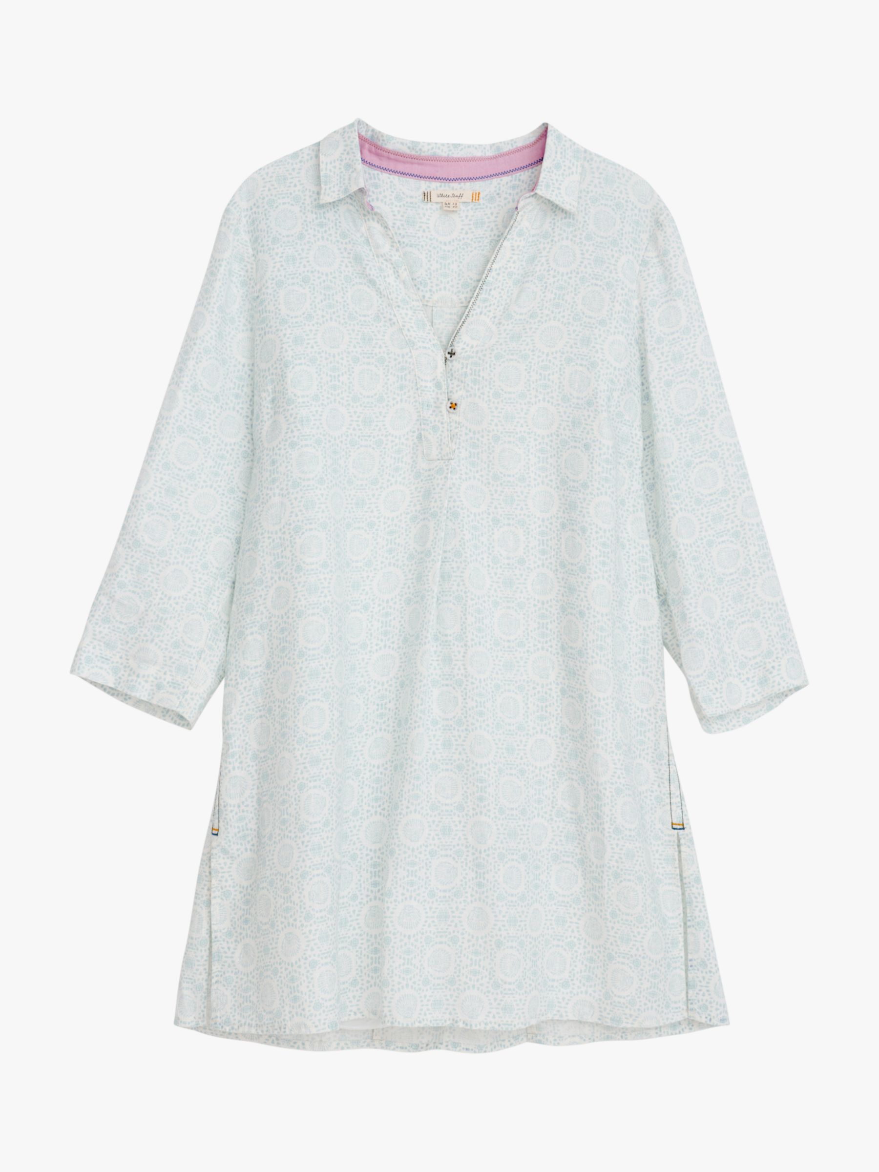 White Stuff Anu Geometric Print Linen Tunic Top, Blue at John Lewis ...