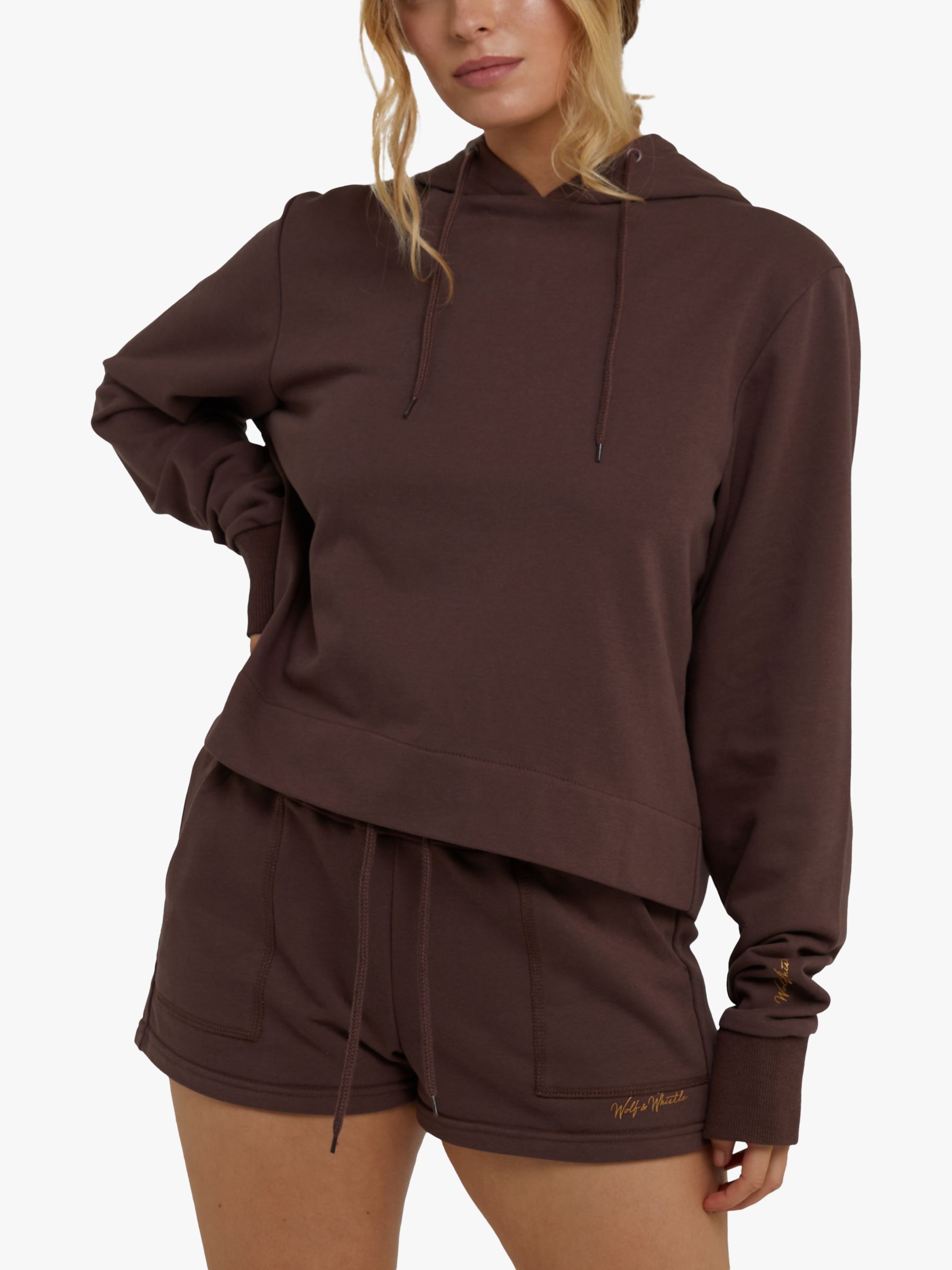 Buy Wolf & Whistle Cropped Hooded Top, Brown Online at johnlewis.com
