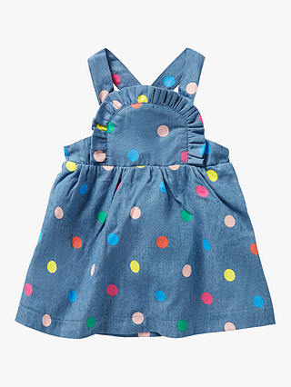 Mini Boden Baby Spot Pinny Dress, Chambray
