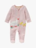Mini Boden Baby Duck Zip Up Organic Cotton Sleepsuit, Pink/Ivory