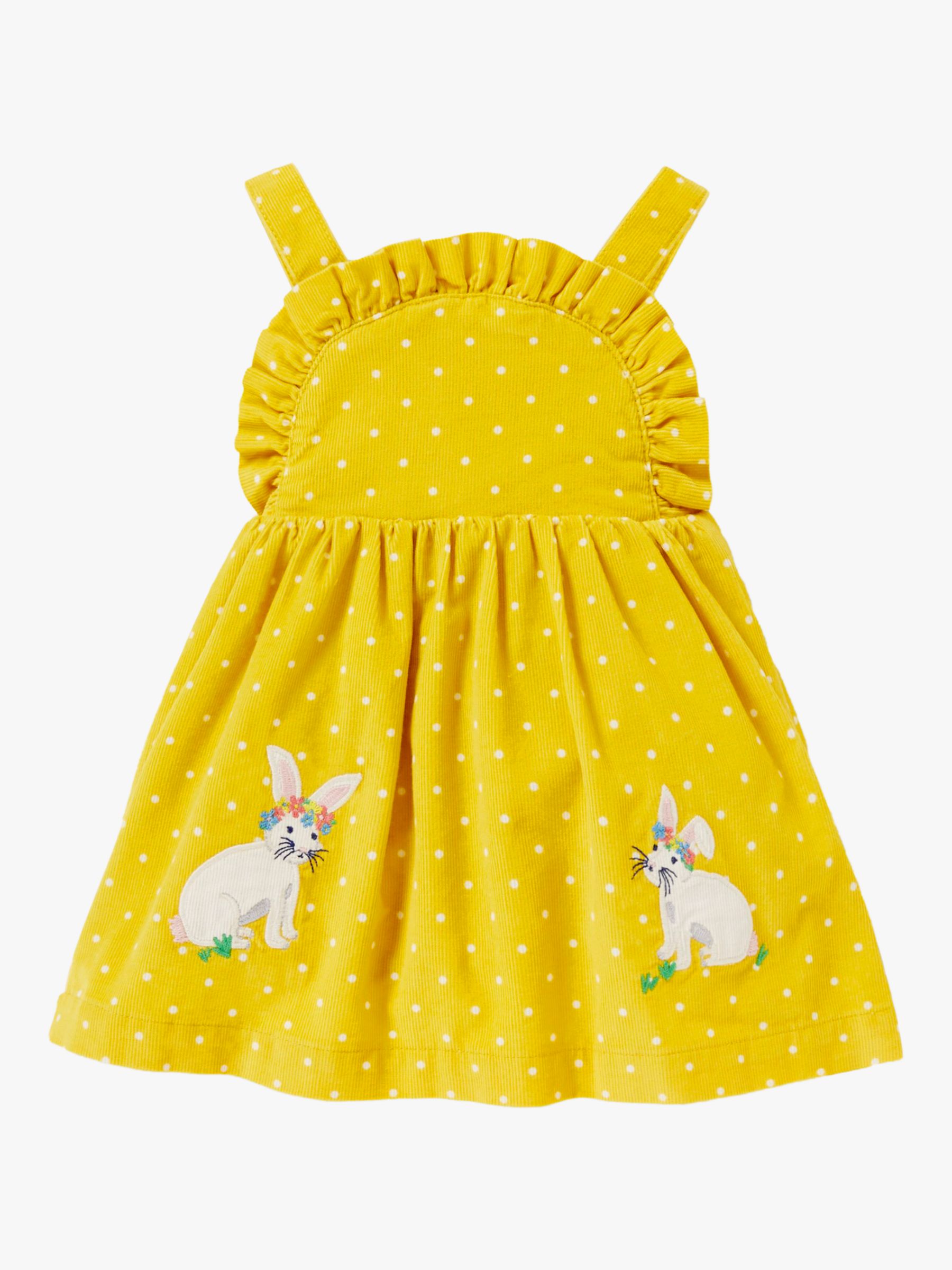 Mini Boden Baby Bunny Applique Spot Pinny Dress, Yellow