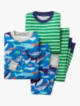 Mini Boden Kids' Underwater Stripe Print Snug Pyjamas, Pack of 2, Bold Blue