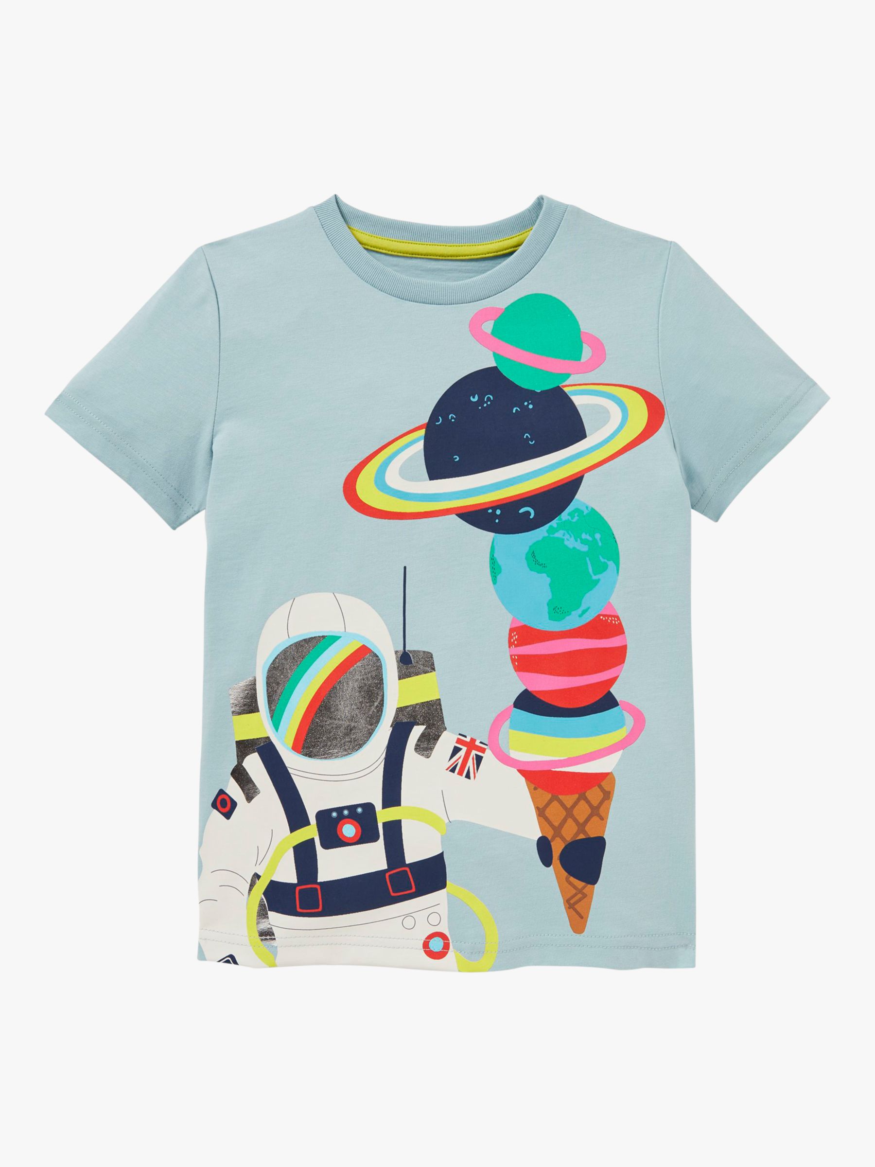 Mini Boden Kids' Ice Cream Planets Astronaut T-Shirt, Mineral Blue