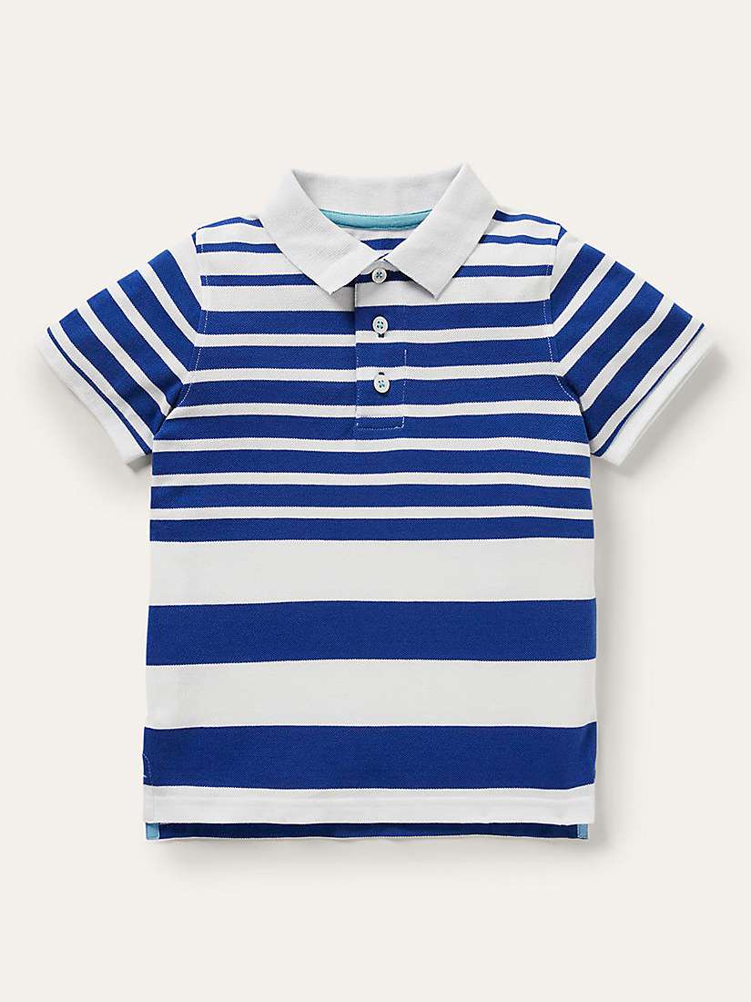Mini Boden Kids' Stripe Pique Polo Shirt, Ivory/College Navy at John ...