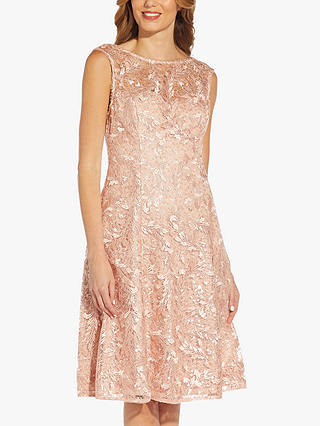 Adrianna Papell Embroidered Midi Cocktail Dress, Champage Rose