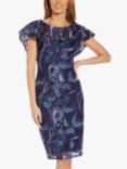 Adrianna Papell Embroidered Flutter Sleeve Sheath Dress, Navy/Multi